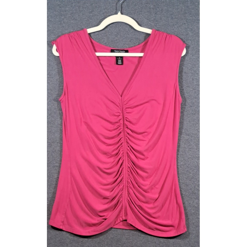 White House Black Market Pink Ruched V-Neck Sleeveless Top Sz M